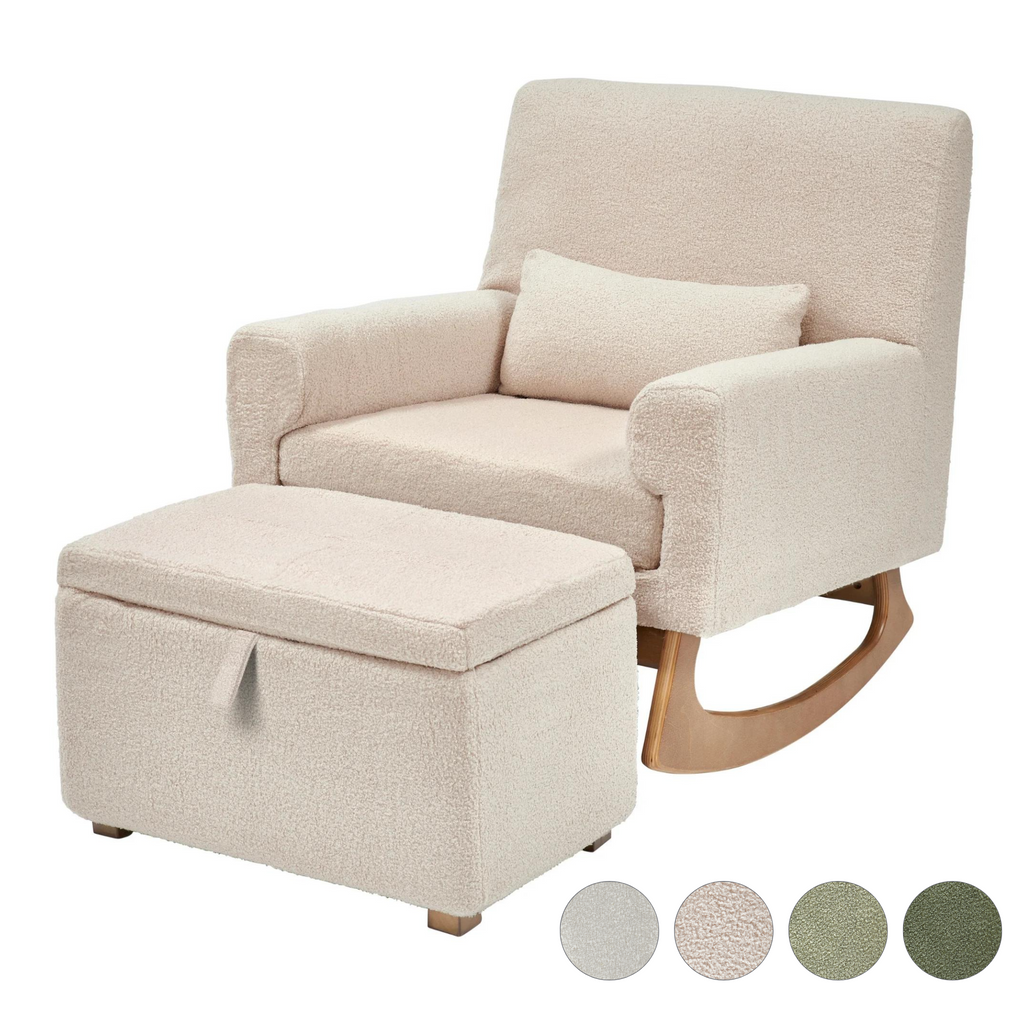 Serena Boucle Rocking Nursing Chair and Footstool Set
