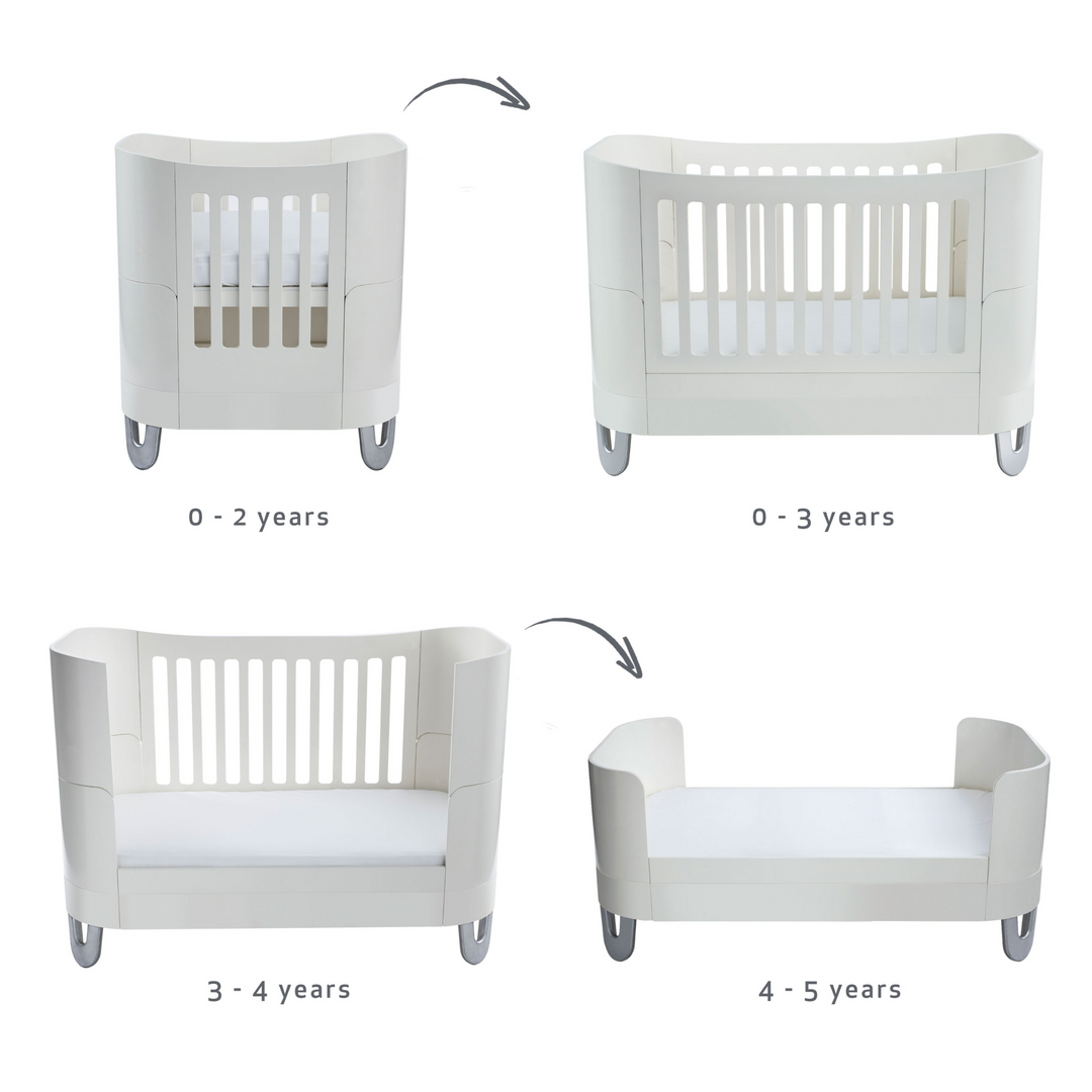 Gaia Baby Serena Nursery Furniture Room Set made from sustainably sourced FSC birch wood in white. Includes cot bed, mini cot and dresser